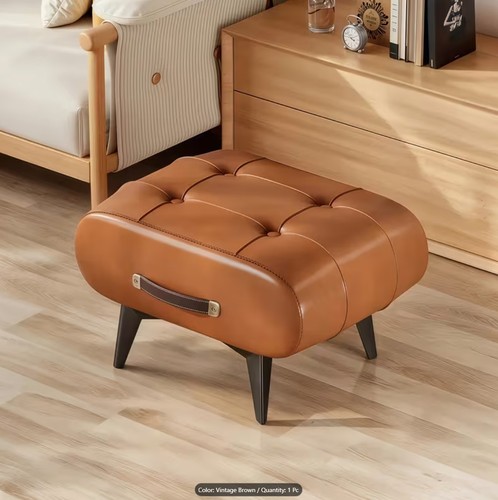 Faux leather square stool - faux,